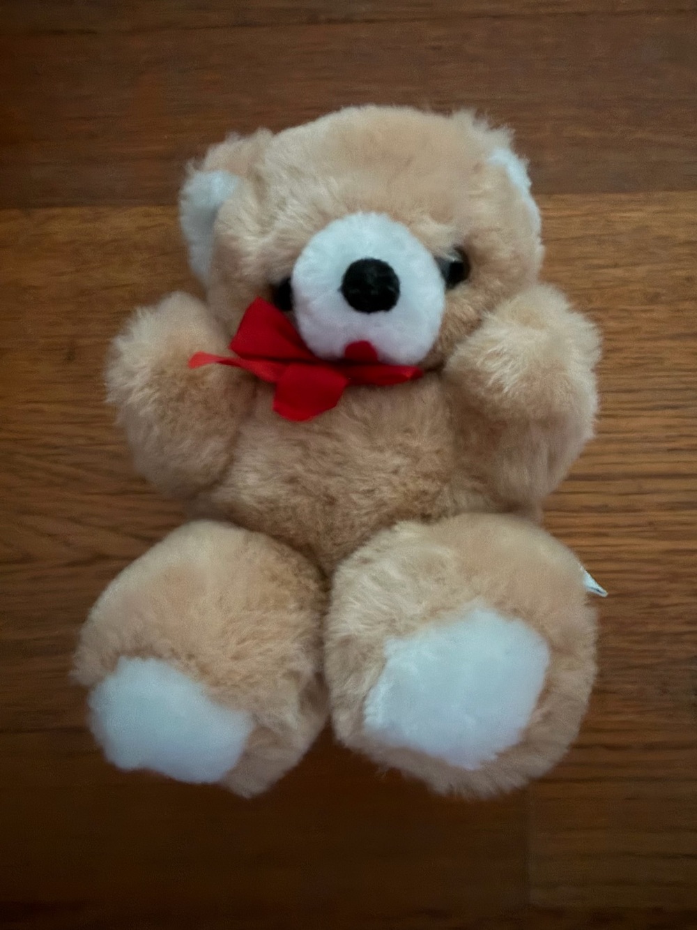 Plush Mary Meyer Teddy Bear with Red Bow - Soft Light Brown 7” Vintage Toy